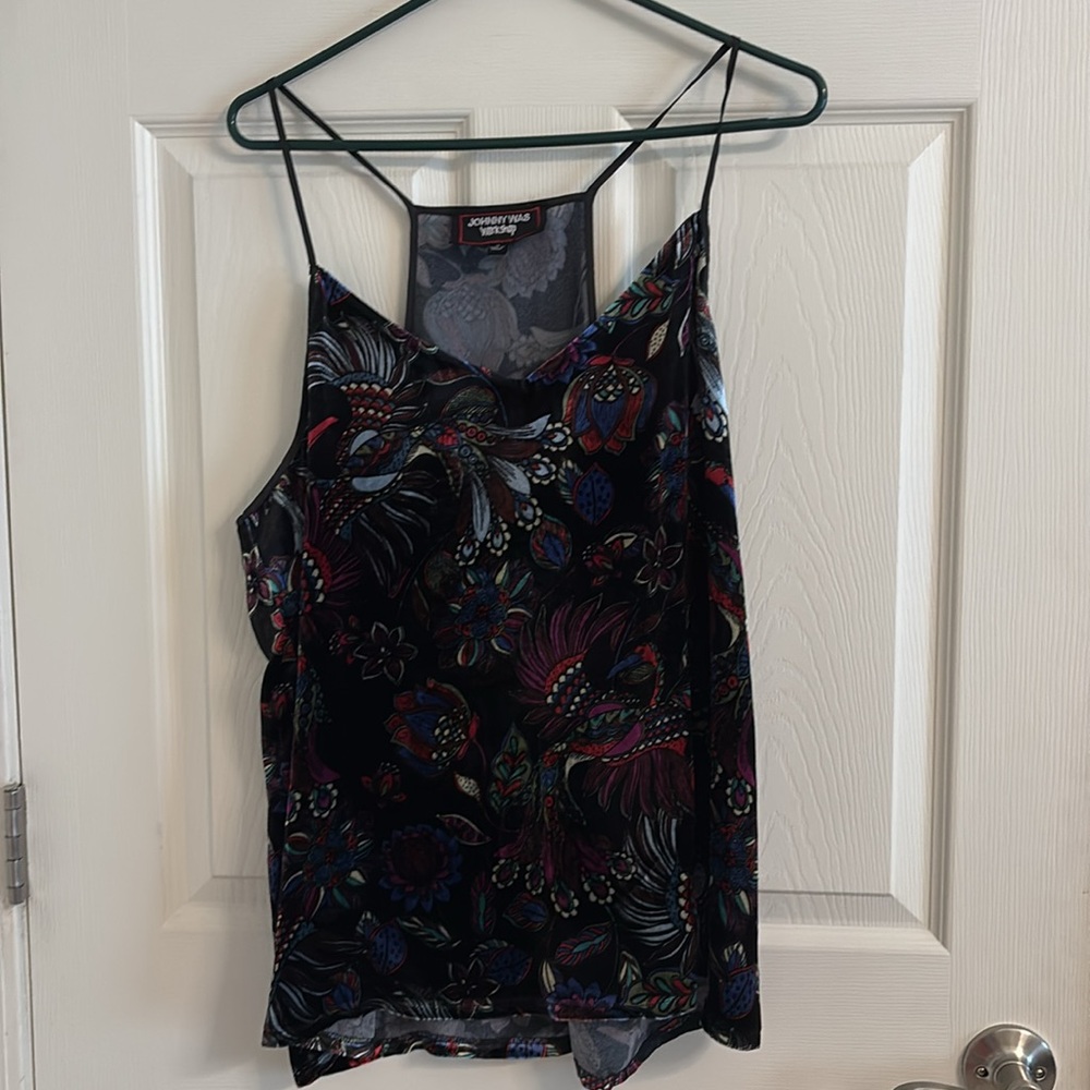 EUC Johnny Was Floral Mesh Slip Top XL